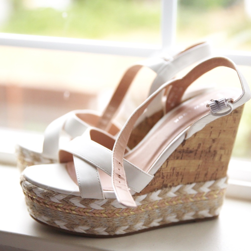 New look cork and espadrille sandals wedges/white - Picture 3 of 4